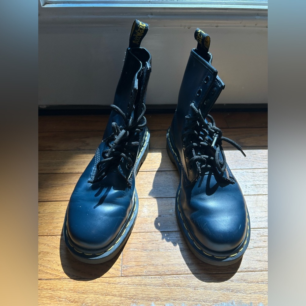 Dr. Martens Blue Leather Air Cushion Sole Lace-Up Boots